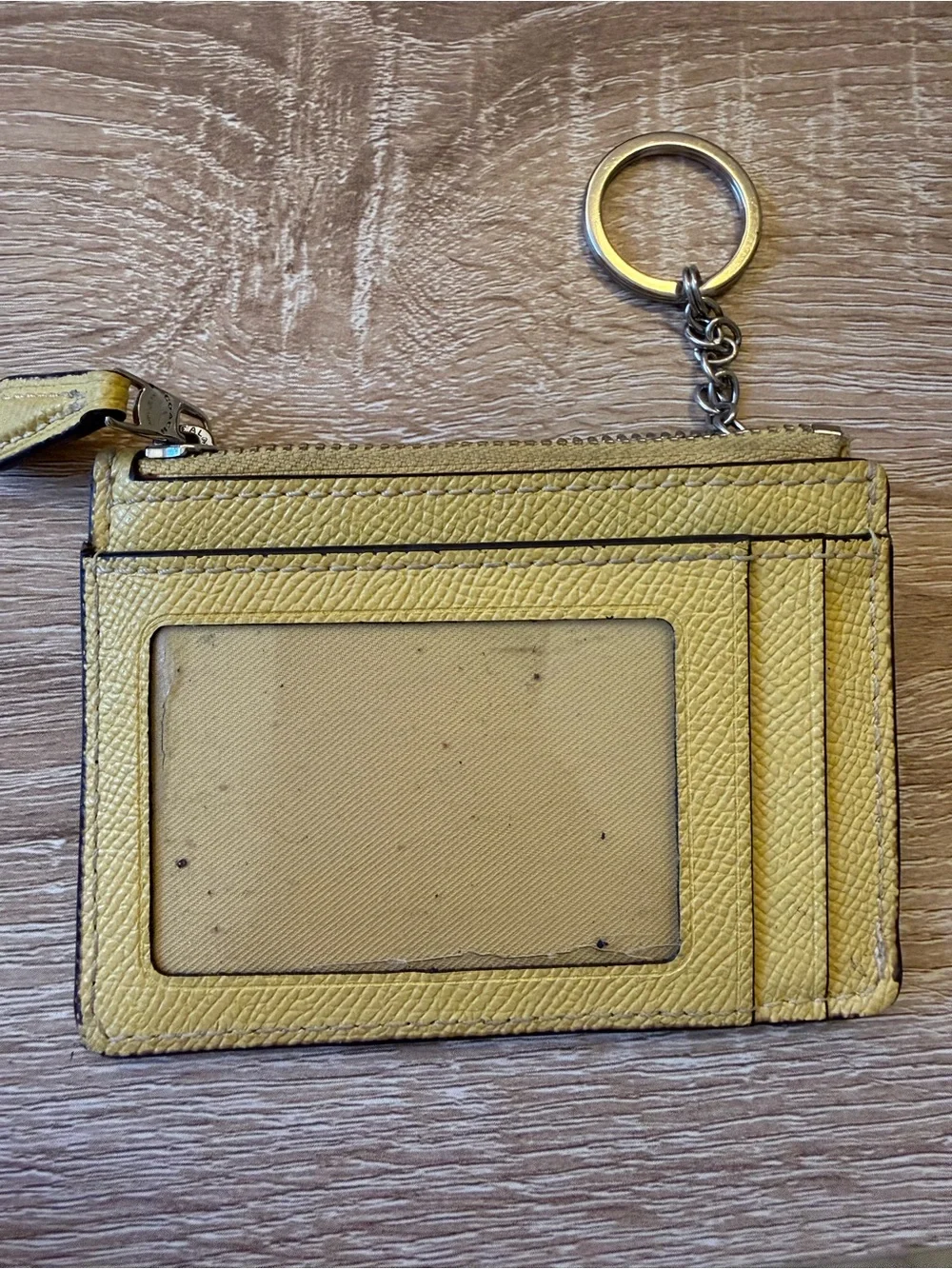 Coach Yellow Leather Zip Card Case Keychain